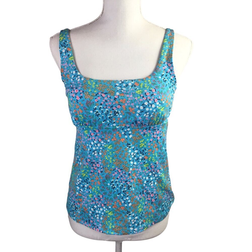 Lands End Tankini Swimwear Top Women's 8 Blue Floral Adjustable Straps Underwire